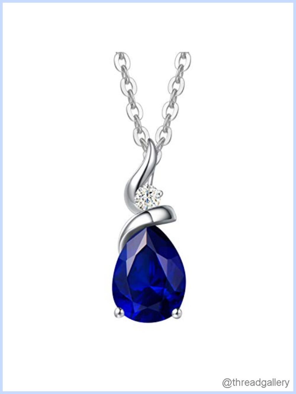 14K White Gold Sapphire Pear Pendant Necklace Lab Diamond Teardrop Fine Jewelry